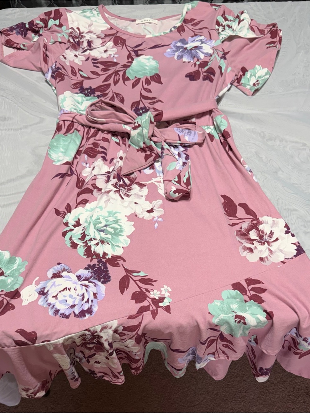 Reborn J‎ Pink Floral Midi Dress with Tiered Ruffle Bottom